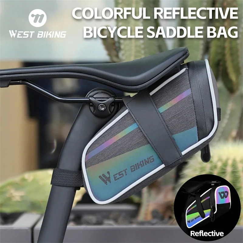 

WEST BIKING Colorful Reflective Bike Saddle Bag MTB Road Bike Portable Under Seat Tool Bag Lightweight Bicycle Accessories