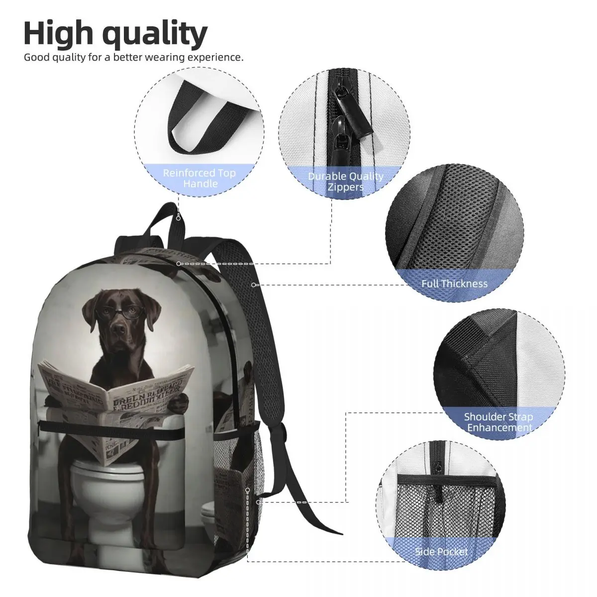 Chocolate Labrador Reading A Newspaper Backpack Daypack Large Capacity Kids BookBag School Bag Shoulder Bags for Men Women