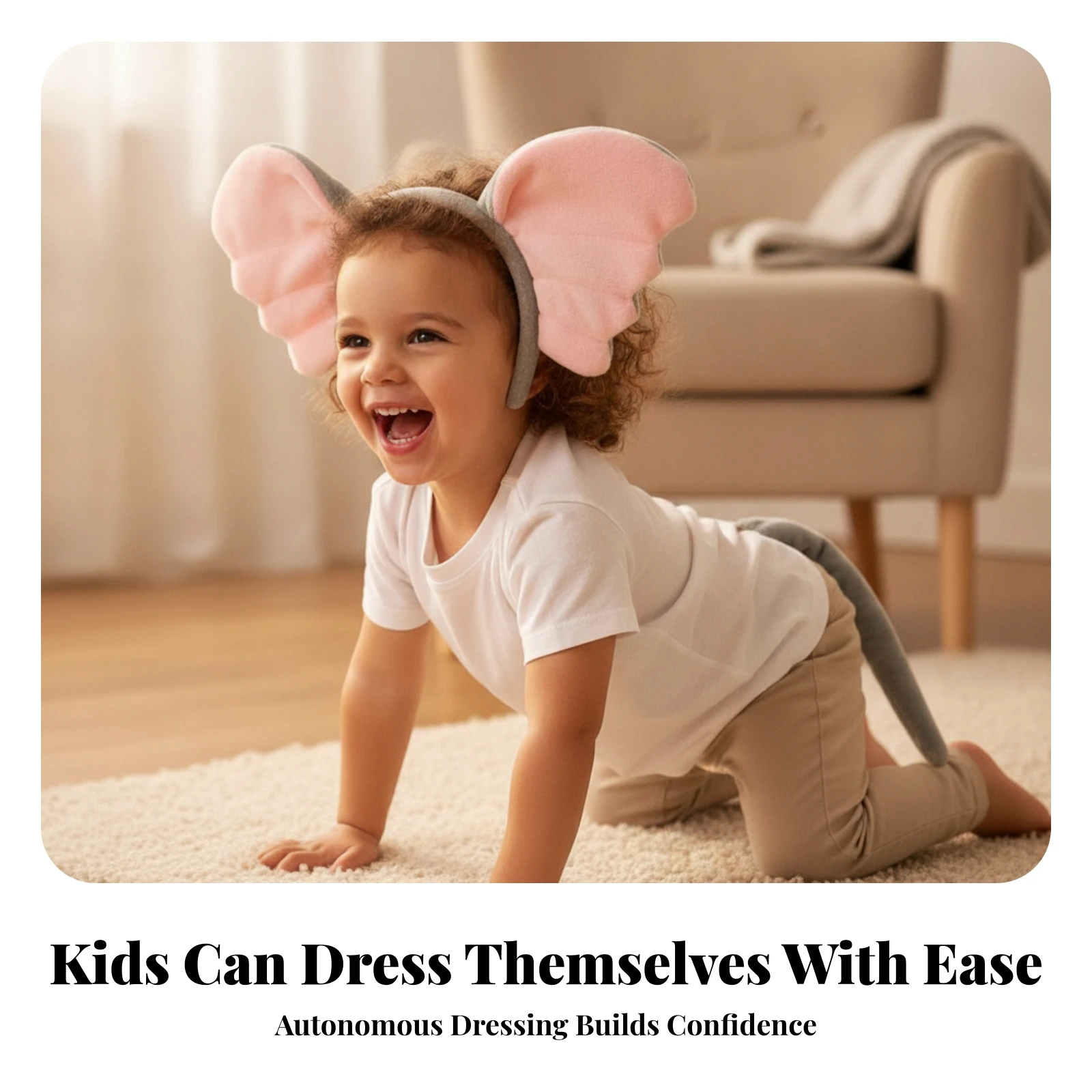 2 Pieces Elephant Headband and Tail Cute Elephant Costume Set Animal Ears Headband with Tail Fun Eye-Catching for Children