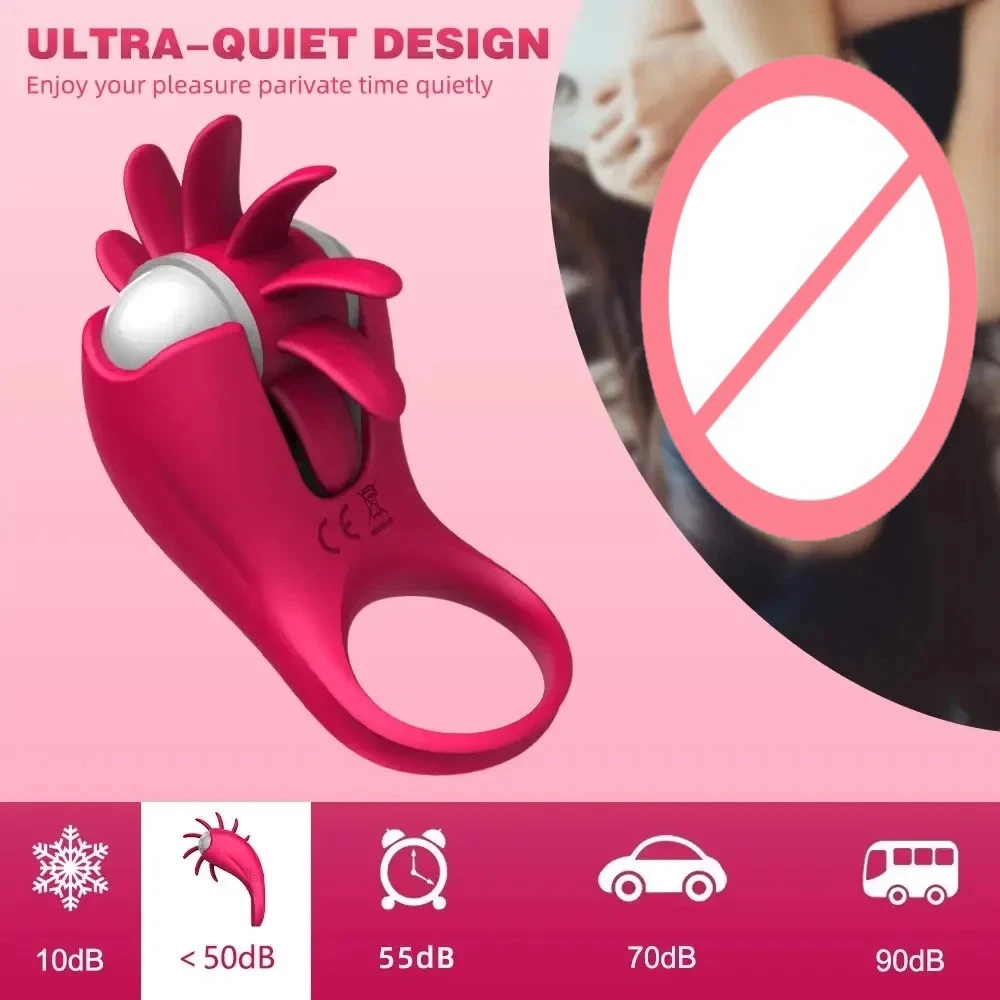 Male Cock Lasting Trainer Rotating Tongue Clitoral Stimulator Delayed  Ejaculation Semen Lock Ring 10 Modes Vibration Sex Toys view 3