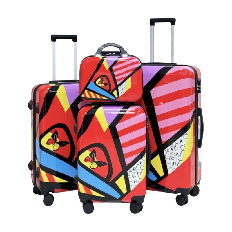 

Heart Pattern Luggage Set Spinner Wheels Lightweight Carry-on Trolley Case, Student Travel Cabin Suitcase with Handheld Design