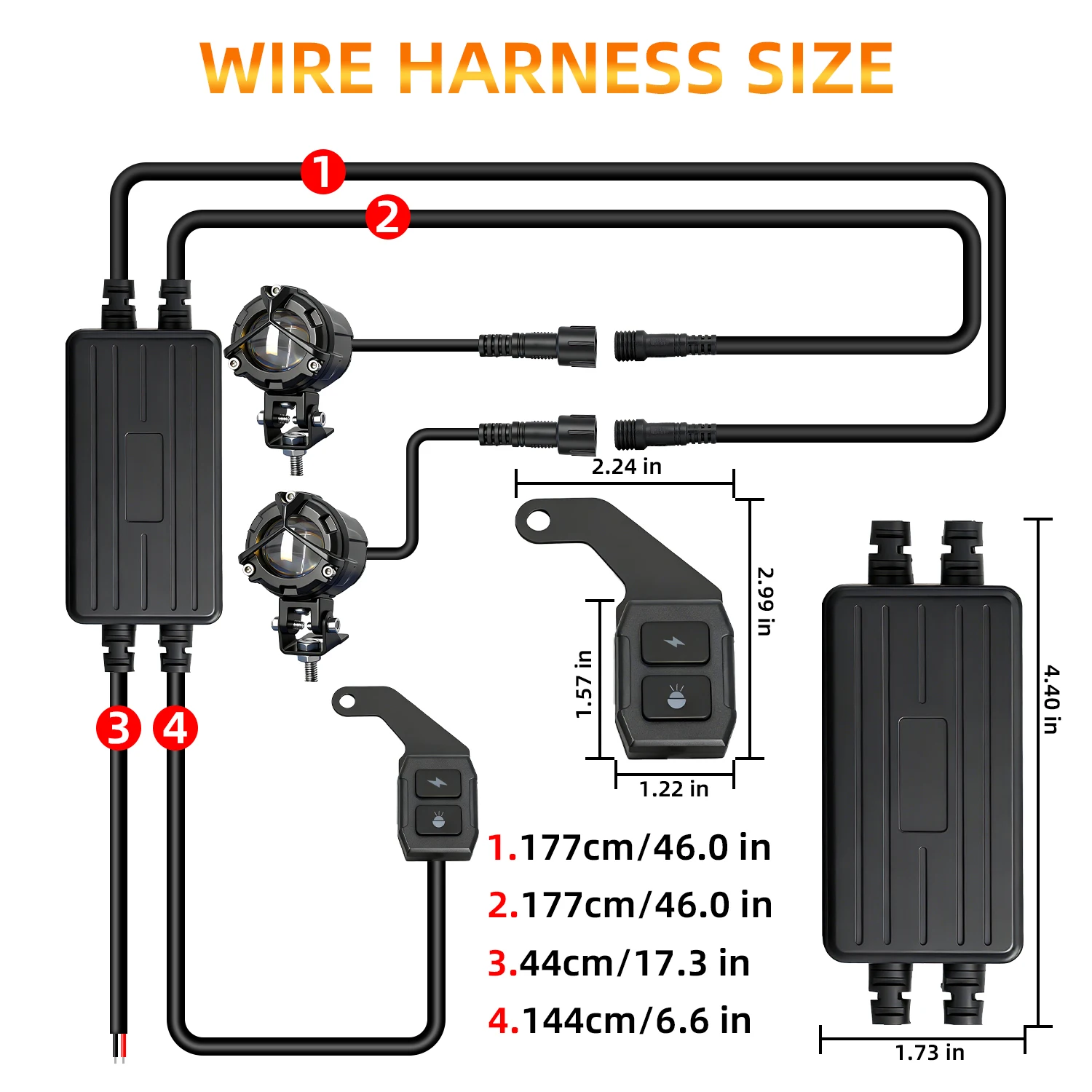 Motorcycle  Fog Lights 6000K 3500K LED Off Road Driving Light Wire Harness Switch 6000K for ATV Truck Dirt Bike SUV UTV view 6