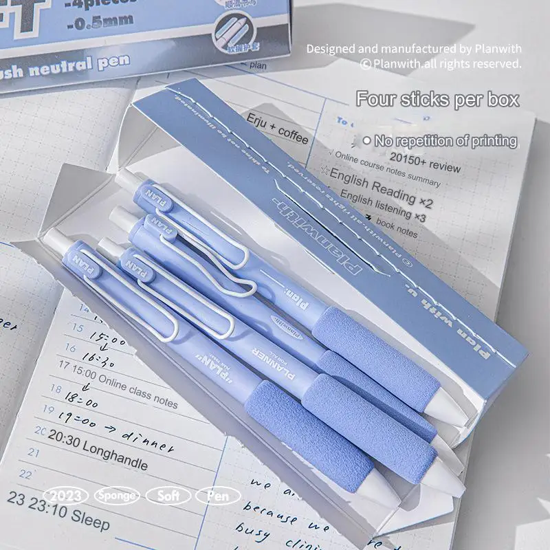 Planwith Sponge Soft Grip Pen Set 0.5mm Ins Style Quick Drying Black Gel Pens, Lightweight Cloud Not Scratchy Sign Writing Tools