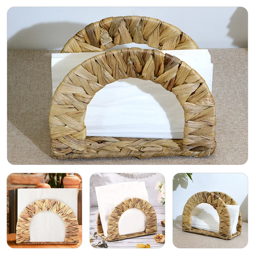 Woven Napkin Holder Iron Hyacinth Material Smooth Round Edges Perfect for Home Party Banquet Decor Metal Napkin Holder