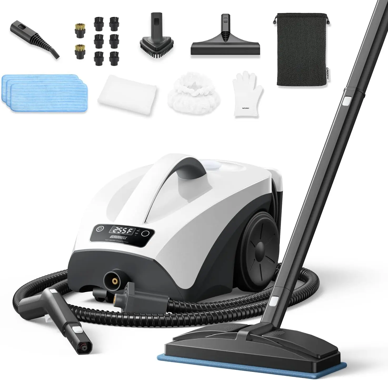 Steam Cleaner: 40s Fast Heating-0.66Gal (2.5L) Large Tank-21 PCS Kit-No Cooling-Refill Anytime-Detachable Hose Multi Portable