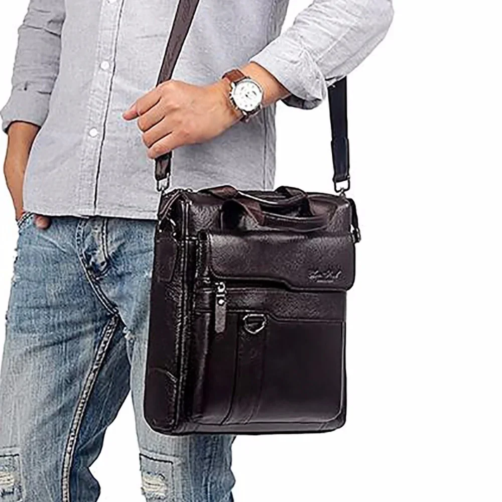 Bolsa de couro genuíno para homens, maleta mensageiro, bolsa de negócios real de couro, bolsa de ombro transversal, moda masculina