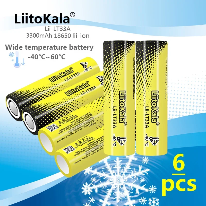 

6PCS LiitoKala Lii-LT33A 18650 3300mah 3.7V Rechargeable Battery for -40° Low-temperature battery