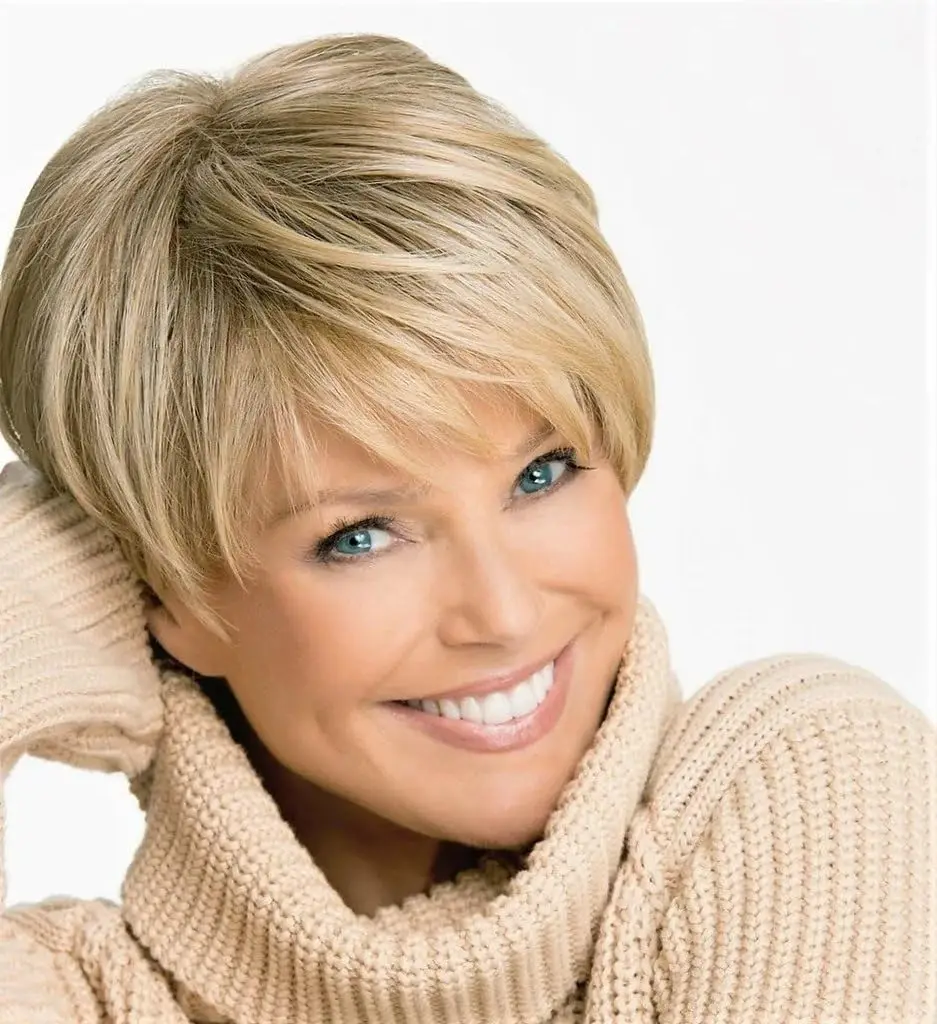 Short Straight Omber Brown Synthetic Wigs Layered Cut Hair Wig for Women Blonde Pixie Cut Layered Wig With Bangs For Daily Use