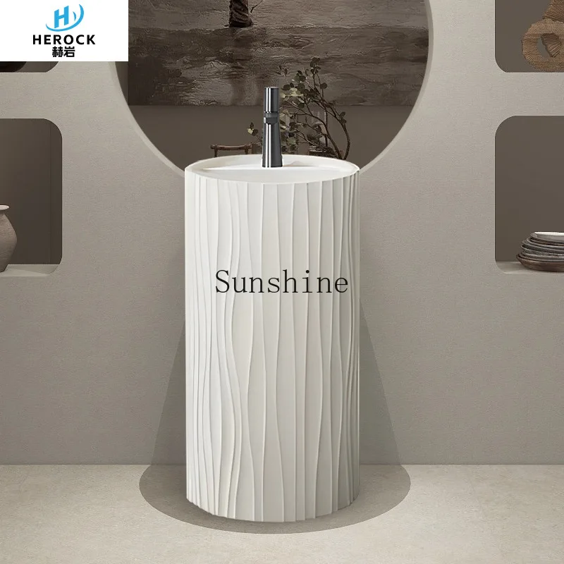 Line striped creative column basin, designed floor-to-ceiling integrated face wash, simple wabi sandy wind