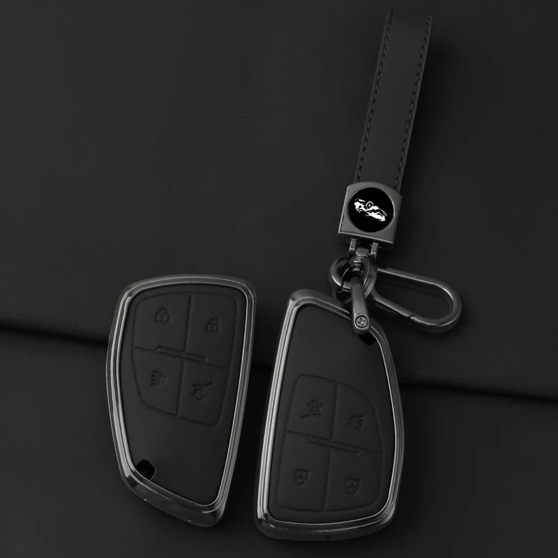 Metal Leather Car Key Case Cover For Chevrolet Tahoe Suburban For GMC Yukon For Buick Envision Plus Avenir Keychain Accessories