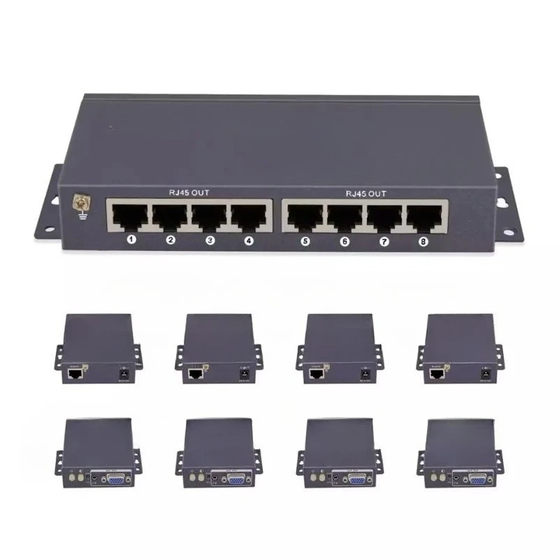 8-Port VGA video and audio expander transmitter on metal audio accessory 1x8 350MHz 1600x1200 splitter