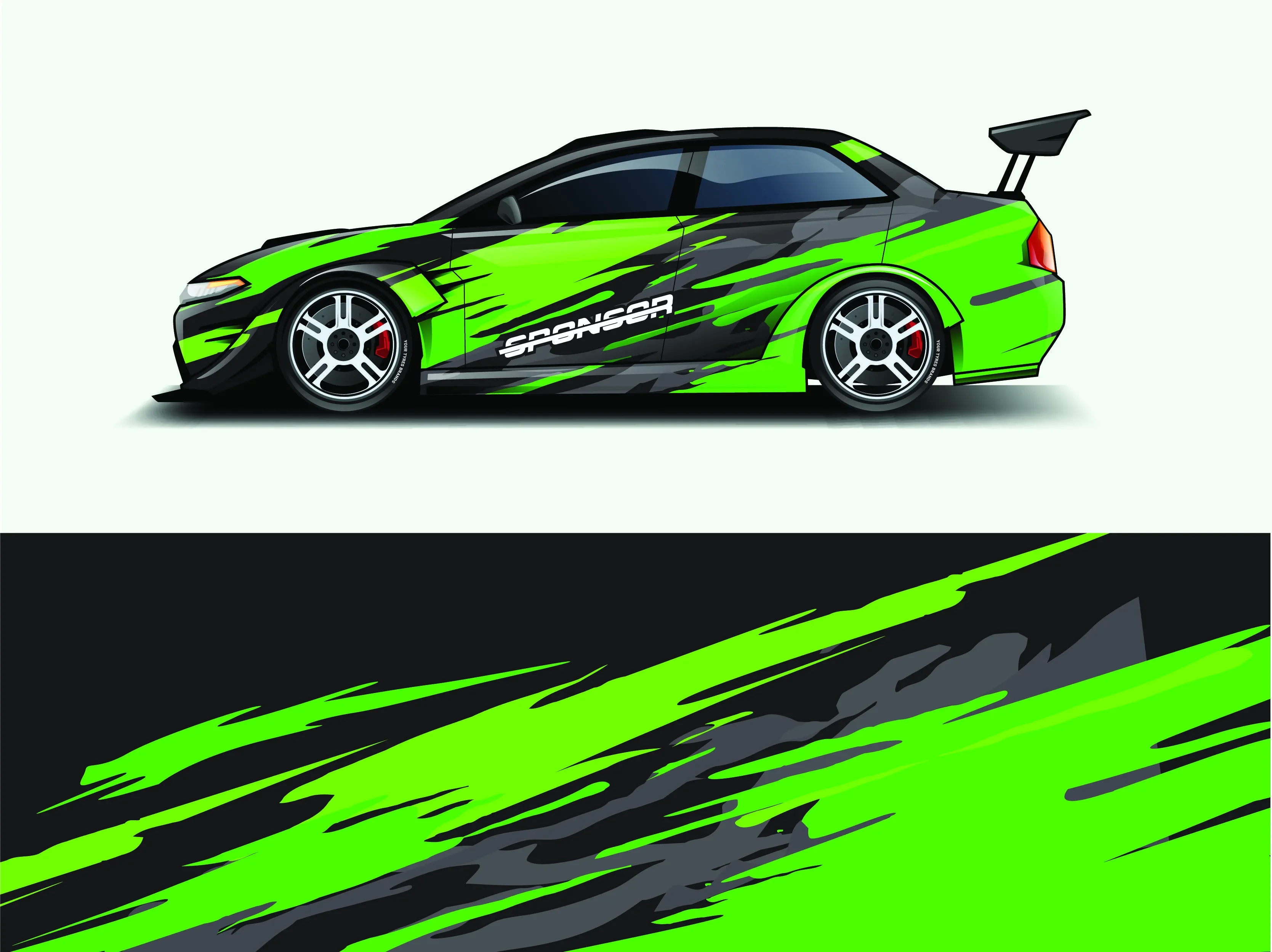 Green Art Graffiti Car Full Wrap Sticker Car Decal Decorative Cut Body Racing Graphic Decal Vinyl Wrap Modern Design Red Retro