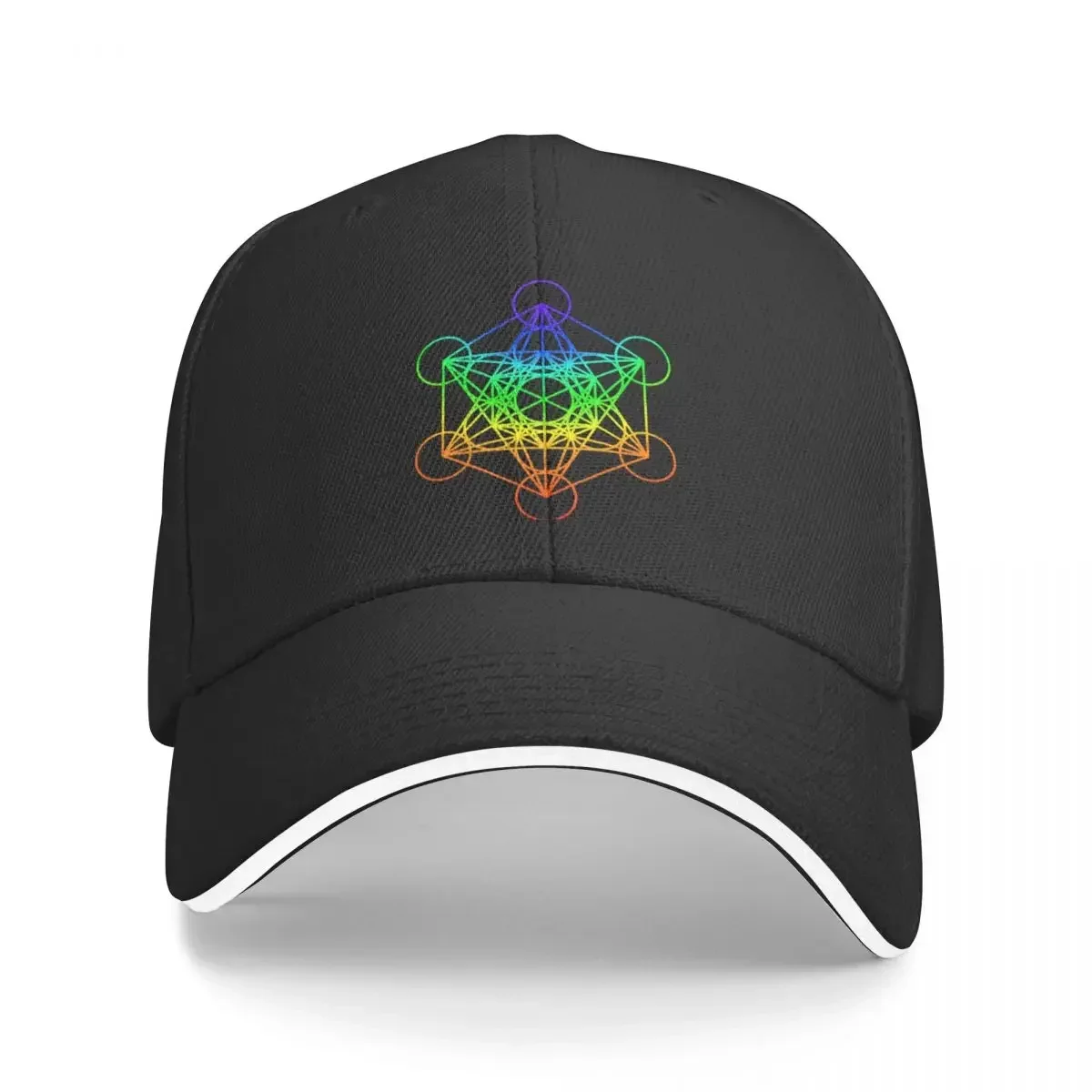 Sacred Geometry Metatron's Cube in raibow colors Baseball Cap Trucker Cap Sunhat Men's Hats Women's