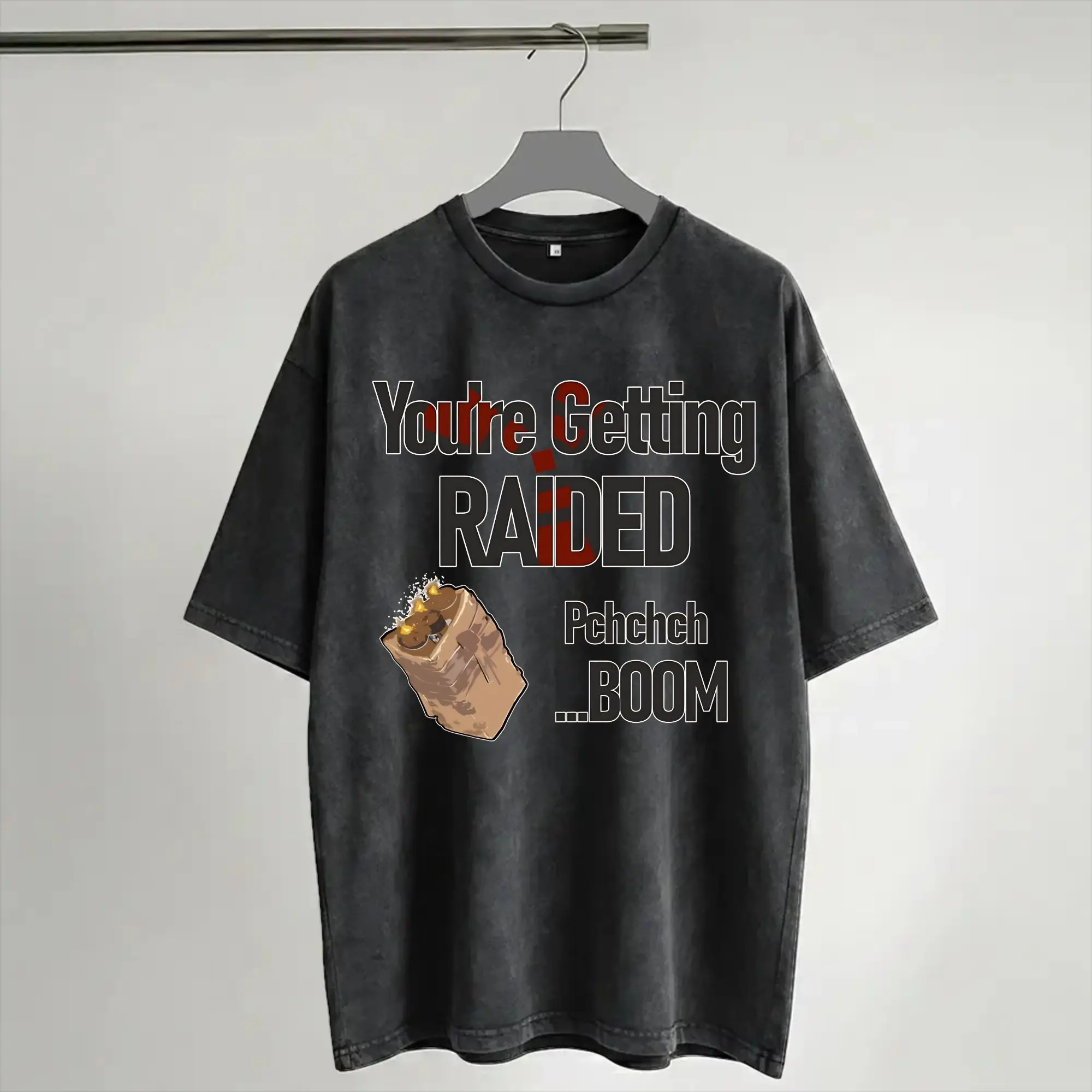 Harajuku Washed Shirt Rust Game Getting Raided Team Fortress 2 Outfit Retro T Shirt Oversize  Streetwear Short Sleeve