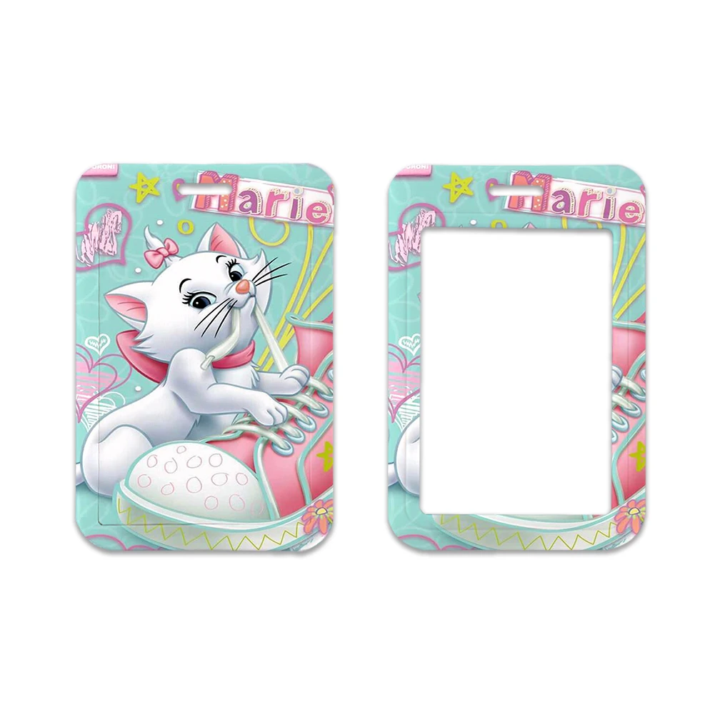 Disney-tarjetero Horizontal Marie Cat para mujer, estuche para tarjetas de autobús para estudiantes, cordón para puerta de visita, insignia de identidad, pequeño regalo