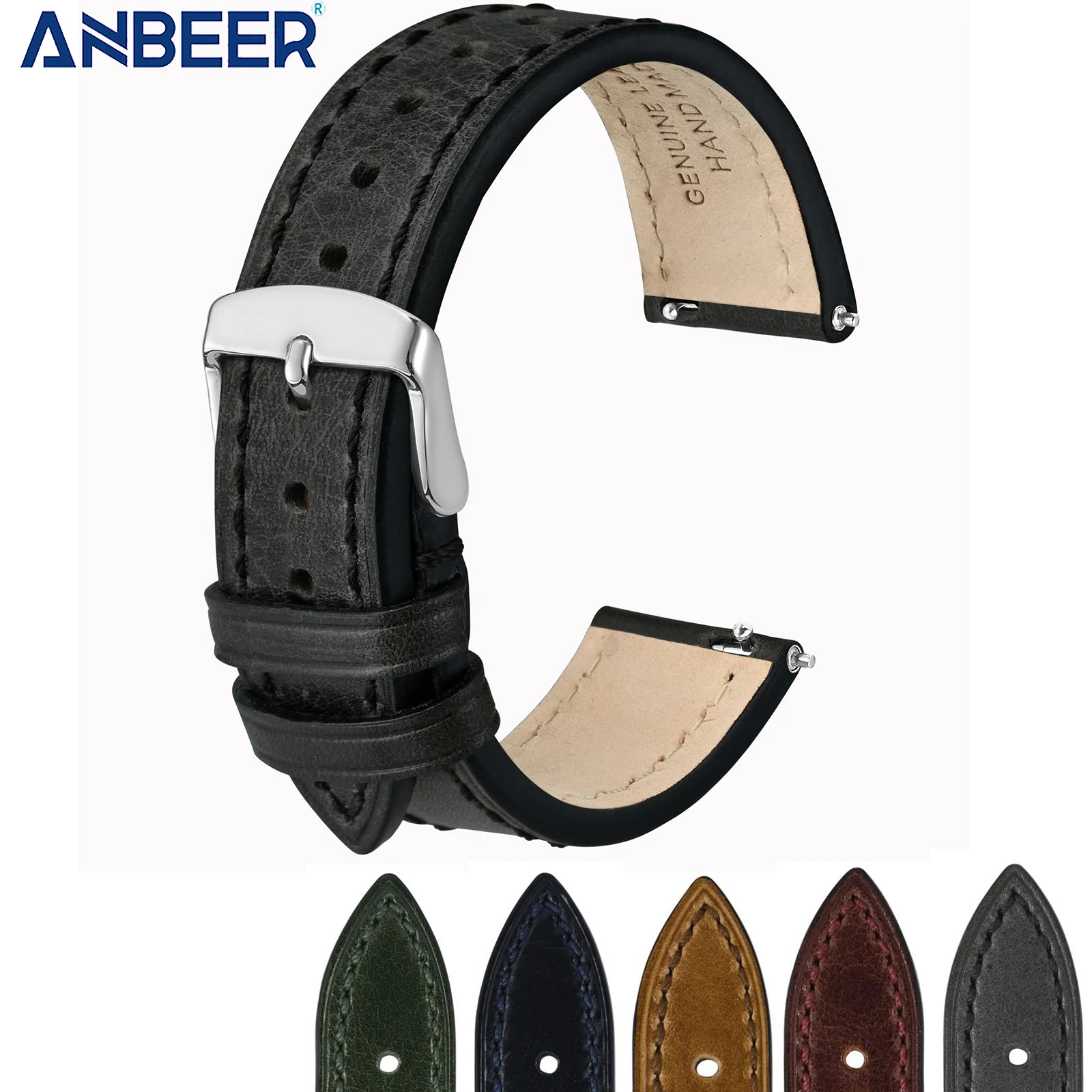 

ANBEER Oli Wax Leather Watch Strap,18mm 20mm 22mm Watch Band for Men,Replacement and Installed Watch Strap Accessories