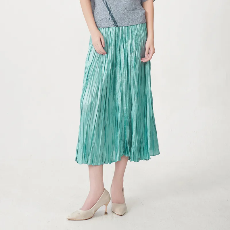 YFPF Miyake plissé conception une ligne jupe femmes mode taille haute couleur unie ample décontracté jupes longues 2025 nouveaux vêtements
