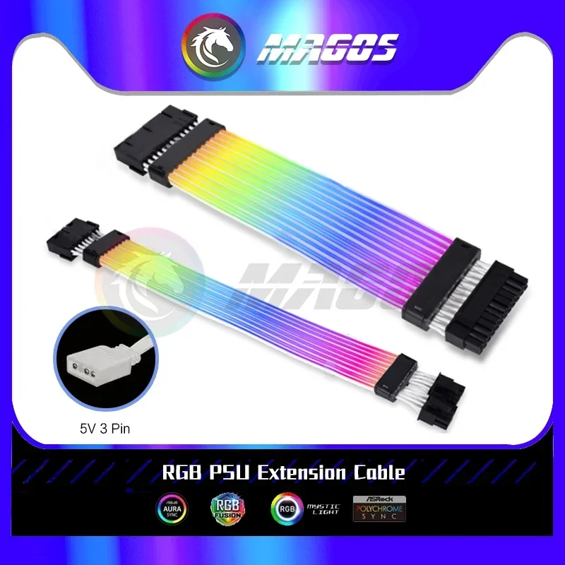 Computer PSU Extension Cable RGB Strimer V2 ATX 24Pin PCI-E 8Pin(6+2), TPU Line+ Silicone LED Glow Mask Support MB 5V ARGB SYNC