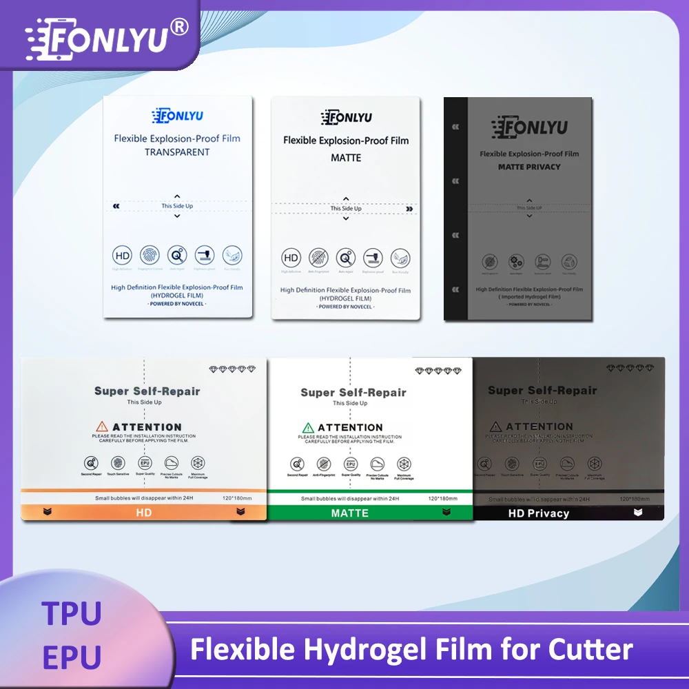 FONLYU 50 ชิ้น Universal HD Matte Privacy Quick Repair Hydrogel ป้องกันหน้าจอสําหรับโทรศัพท์ทั้งหมด TPU เครื่องตัดฟิล์มไฮดรอลิก