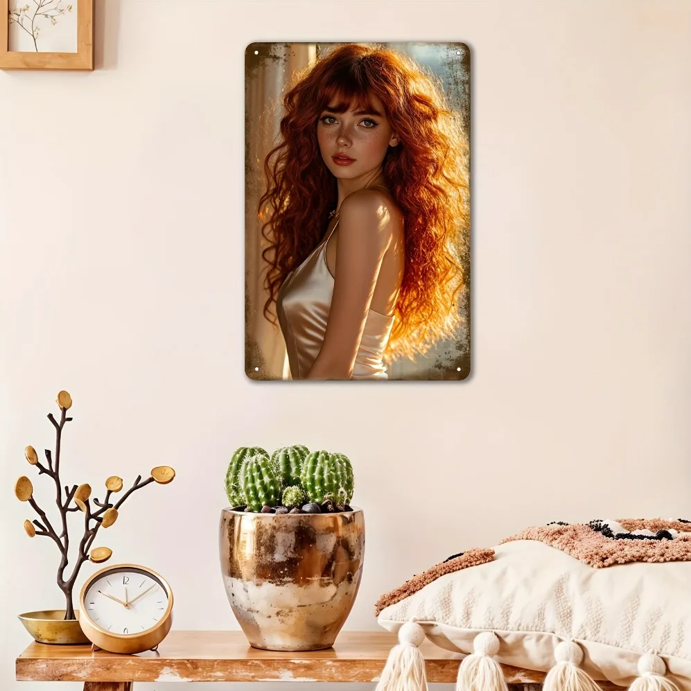 Vintage Pinup Girl Metal Sign, 2D Retro Beauty Wall Plaque 20x30cm, Decor for Bedroom Bar Club Man Cave, Rustic Gift