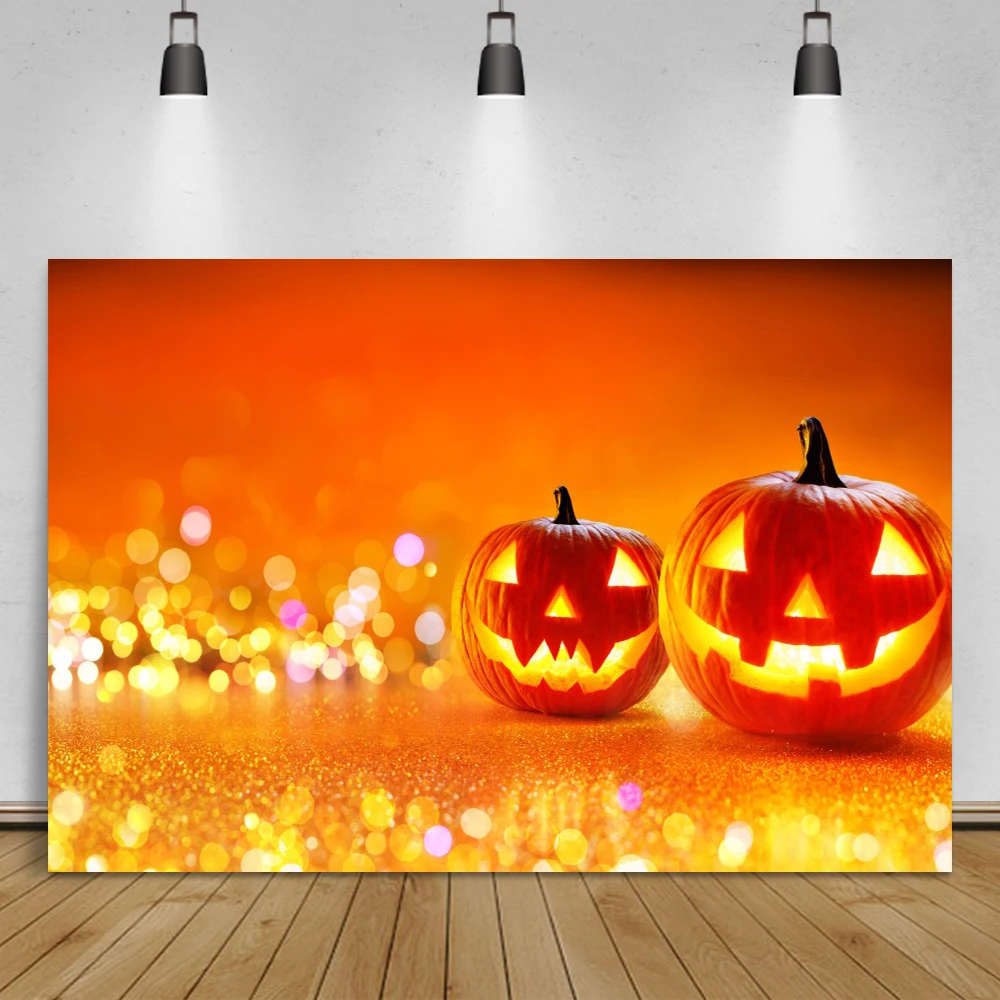 

Laeaco Shiny Gold Polka Dot Light Bokeh Happy Halloween Pumpkin Party Baby Child Photo Background Photography Backdrop Photocall
