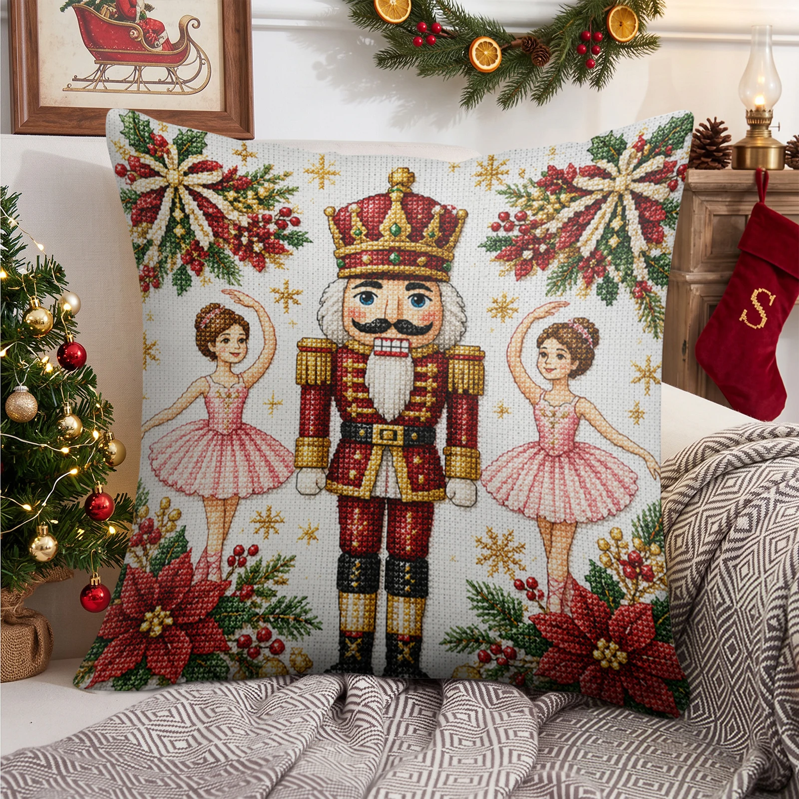 Cross Stitch Kit 45x45cm Stamped Printed Pillow Cover 11CT 3 Strand Cotton Thread Embroidery Needles