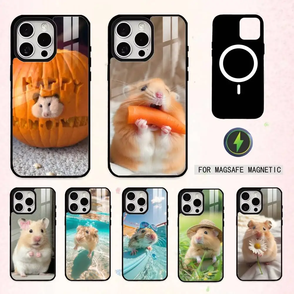 

Cute Animal Hamster Phone Case For iPhone17,16,15,14,13,12,11 Plus,Pro Max Magnetic For Magsafe Wireless Charging