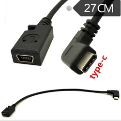 Right Angle USB-C Charging Cable, Duttek USB 3.1 Type C Male to Mini USB (Mini B) Female Converter Cable Cord 0.27m