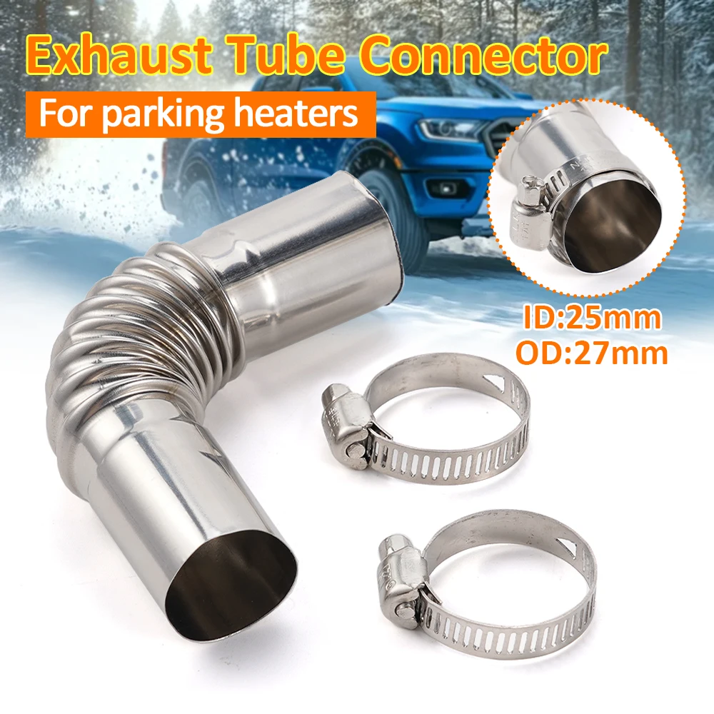 

25mm Exhaust Pipe Tube Elbow Connector Air Diesel Parking Heater Exhaust Tube Connector With Clamps For Webasto Eberspacher