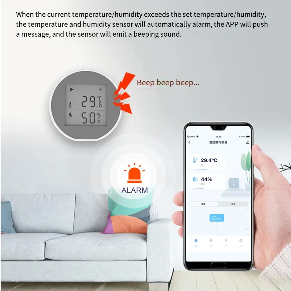 1pc Smart Indoor Temperature/Humidity Sensor App Controlled Abnormal Alarm With LCD Screen For Tuya Thermometer Accessories