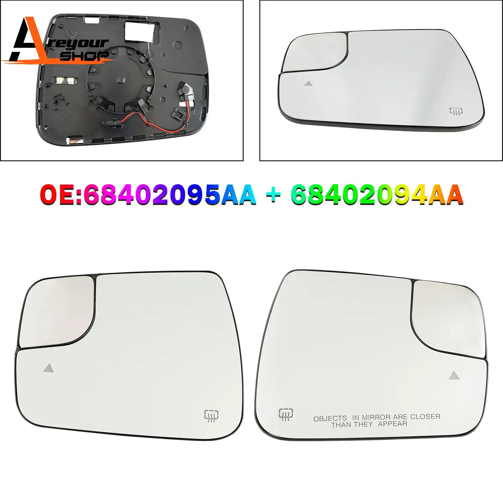 

2 × стекло для наружного зеркала для слепых зон + нагрева для Dodge Ram 1500 2500 19-22