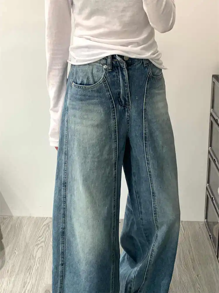 Übergroße Vintage Gewaschen Baggy Jeans Frauen Casual Streetwear Hohe Taille Denim Lange Hose Weiblichen Koreanischen Stil Hosen