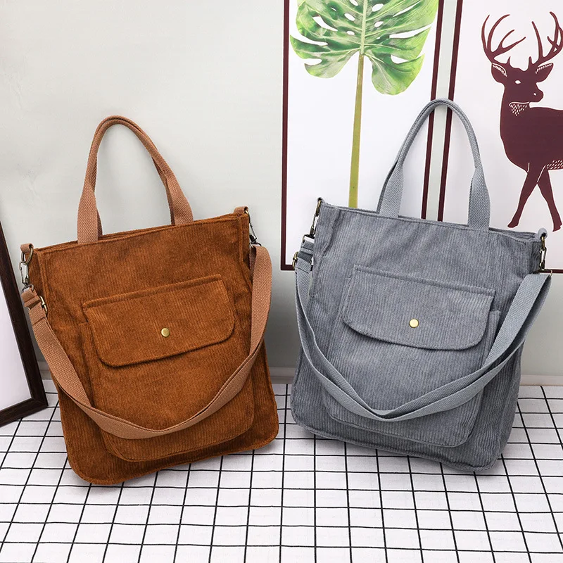 Corduroy Bag For Women 2023 Shopper Bag Designer Handbag Autumn And Winter Girls Student Bookbag Female Canvas Shoulder Bag