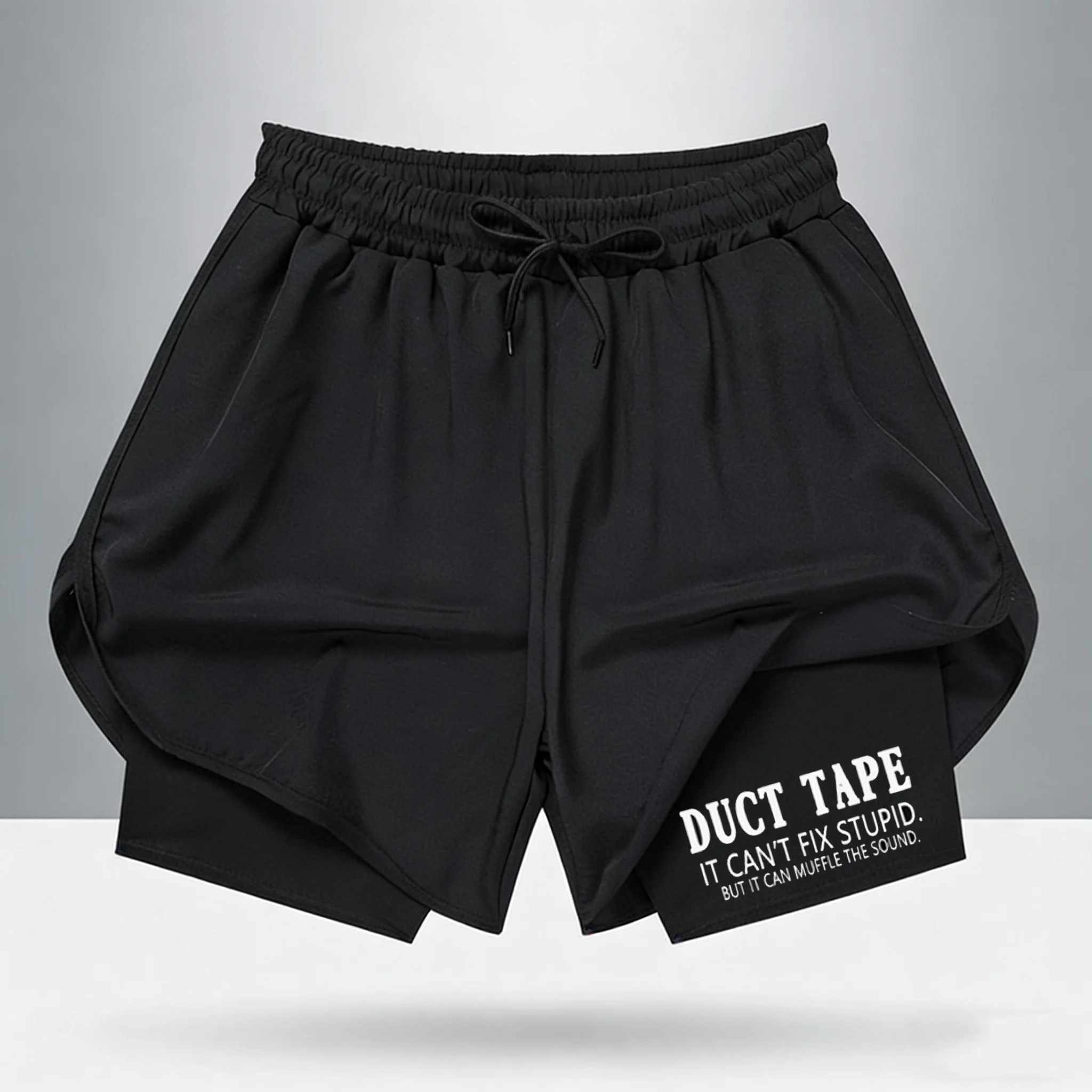 

Мужские шорты 2-в-1 с забавными цитатами и саркастическими надписями, быстросохнущие, для спорта и тренировок, летние 2026, с подкладкой, уличный стиль