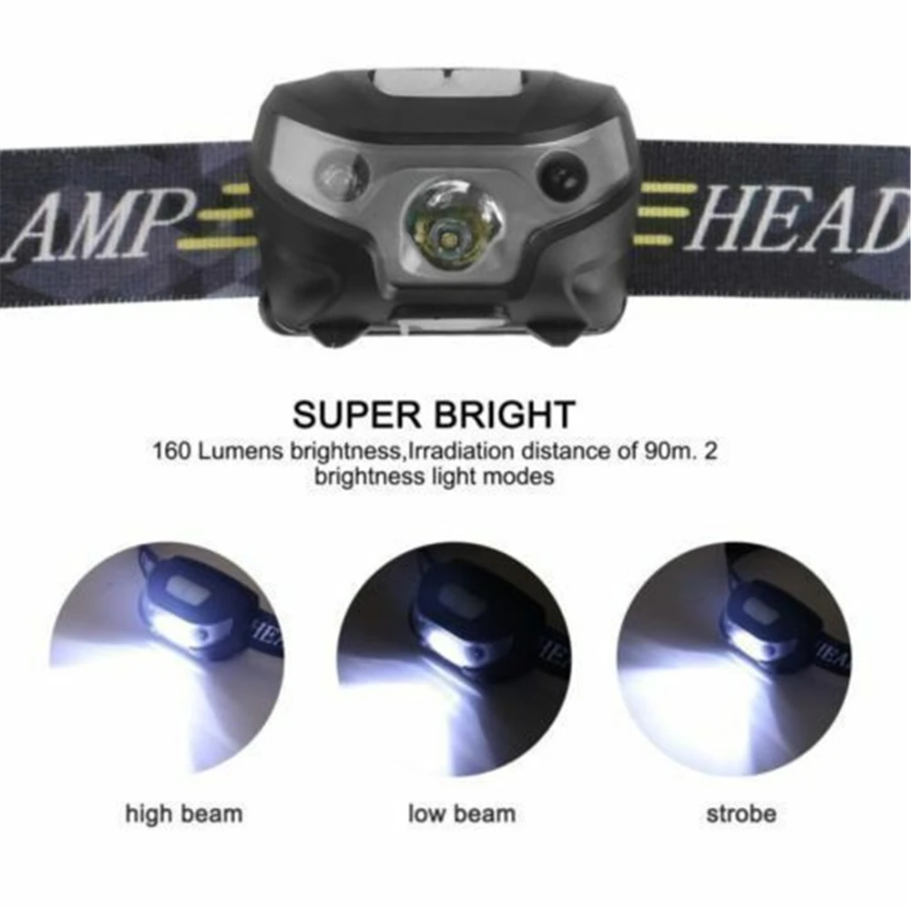 LED Headlamp Rechargeable Body Motion Sensor Headlight Camping Flashlight Head Light Torch Lamp With USB