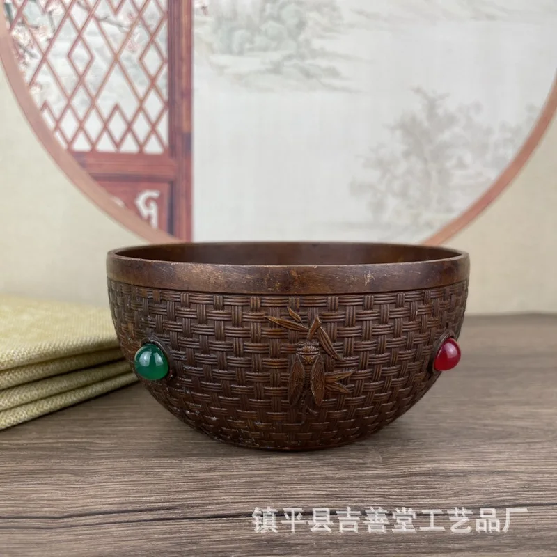 

Vintage Inlaid Cicada Bowl Antique Qing Dynasty Qianlong Year Made Rising Cicada Gemstone Basin Ornament