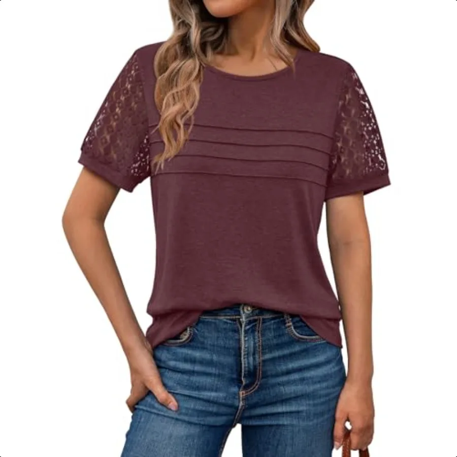 

AUTOMET Women's Short Sleeve Shirts Dry Lace Summer Tops 2025 Spring Trendy Casual TShirts Cute Work Outfits Blouses