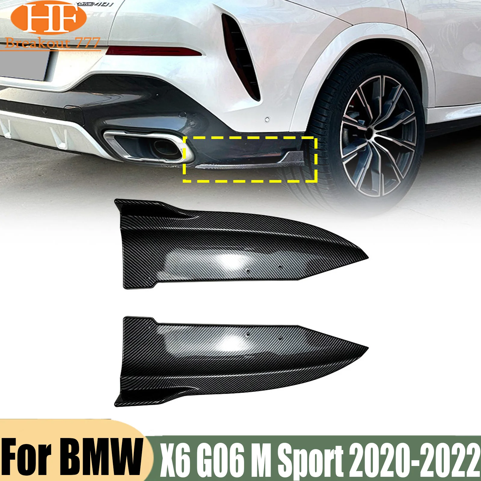 For BMW X6 2020-2024 Glossy Black Rear Bumper Side Edge Wrap Spoiler Cover
