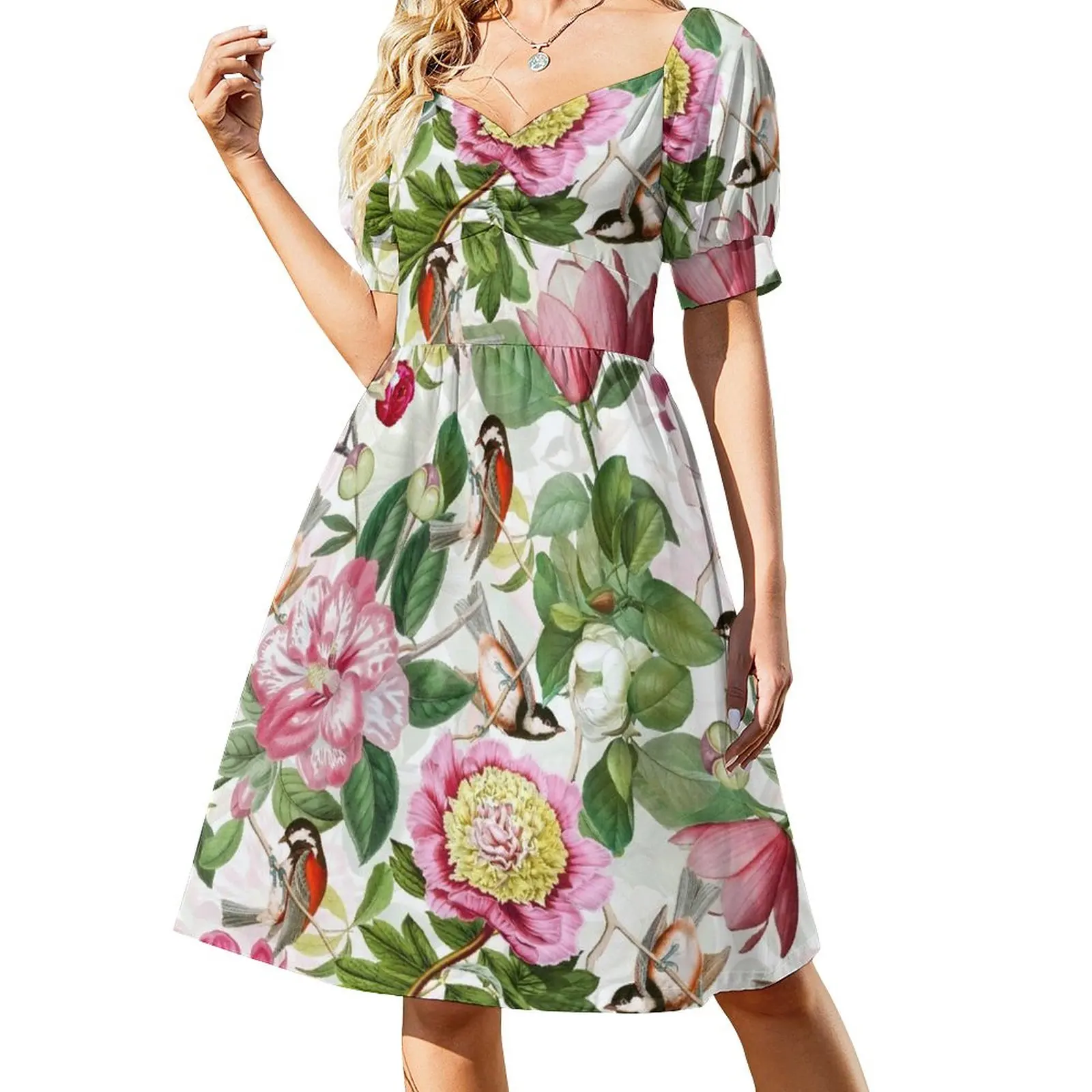 

UtART - Vintage Peonies Spring Flower Pattern White Dress loose women's dress Woman clothing