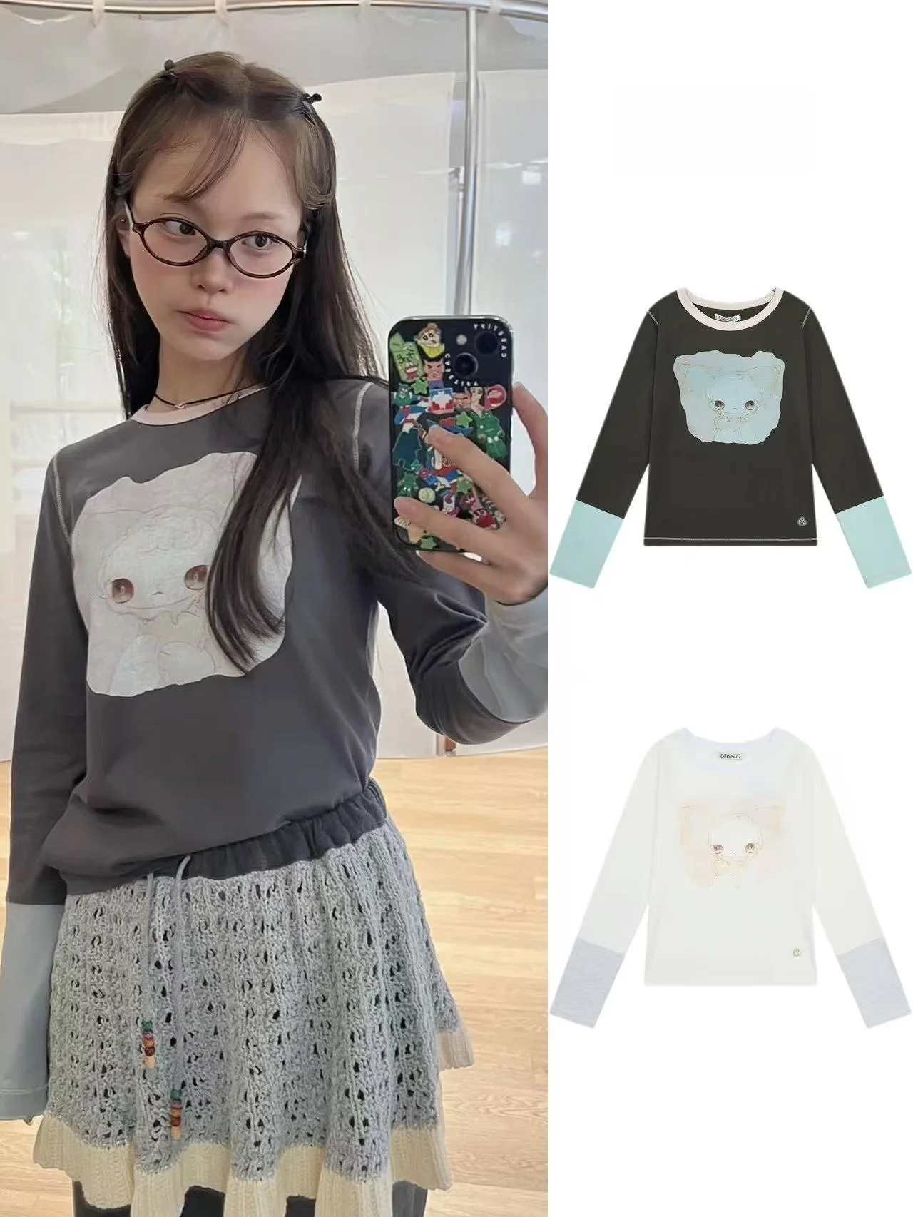 

Женская универсальная футболка Coyseio с длинными рукавами, цветными блоками и принтом мультяшных кукол, облегающая, с круглым вырезом, в повседневном стиле, хлопковый топ