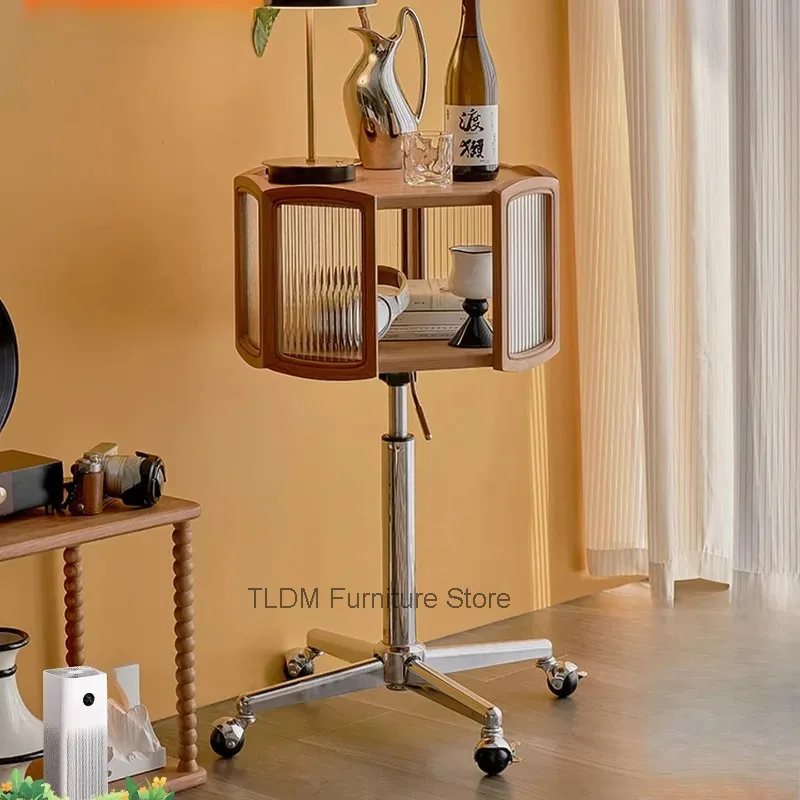 Multifunctional Rotating Height Adjustable Table, Modern Side Table with Wheels, Mobile Accent Furniture for Home Office