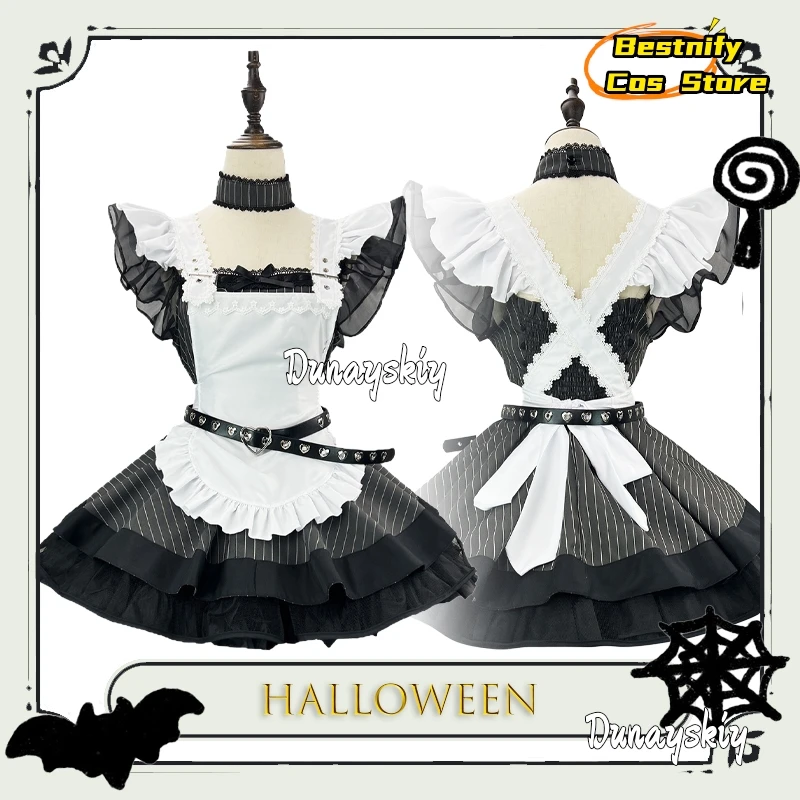

BRetro черно-белый полосатый комплект фартуков в стиле Лолиты для горничной, милый японский {Bestnify Cos} аниме, платье для косплея, костюм субкультуры на Хэллоуин