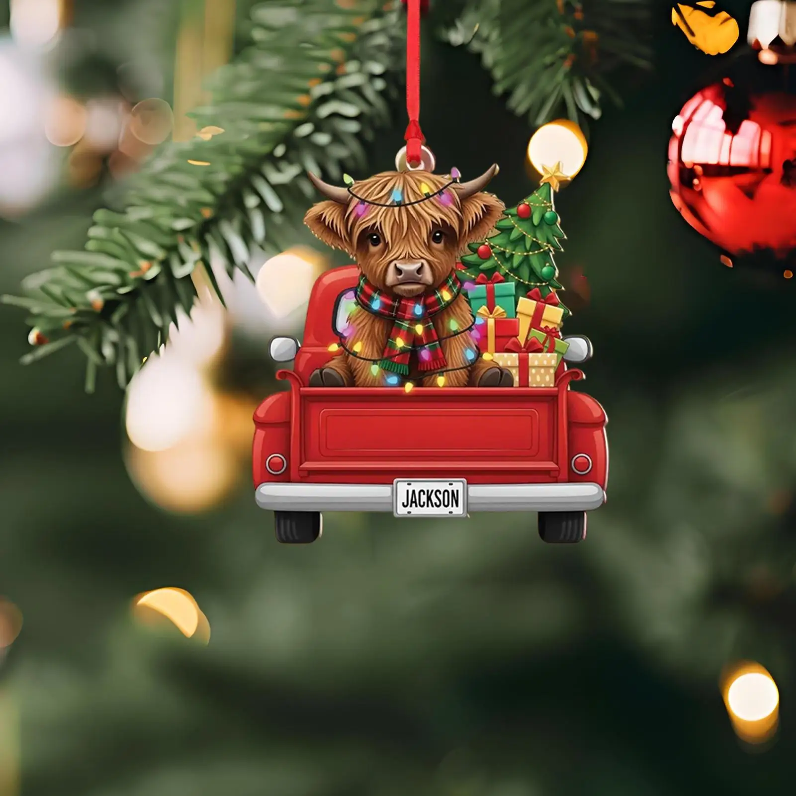 Cow Christmas Ornaments 2D Acrylic Seasonal Decor Festival Highland Cow Pendant For Christmas Tree Home Hotel Bedroom Living