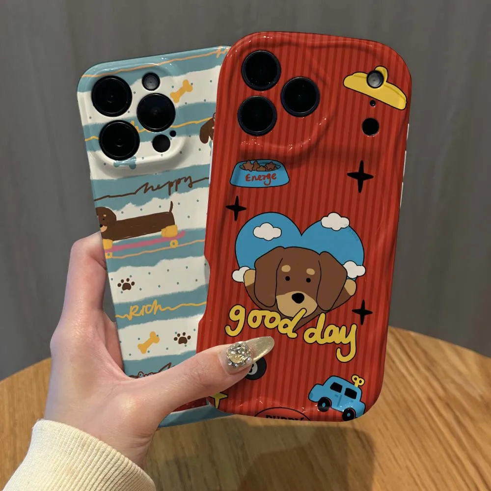 Cute Cartoon Dachshund Cover For Apple iPhone 17 16 15 14 13 11 XS X Pro Plus Max Air Feilin Phone Case Wave Oil Phone Case
