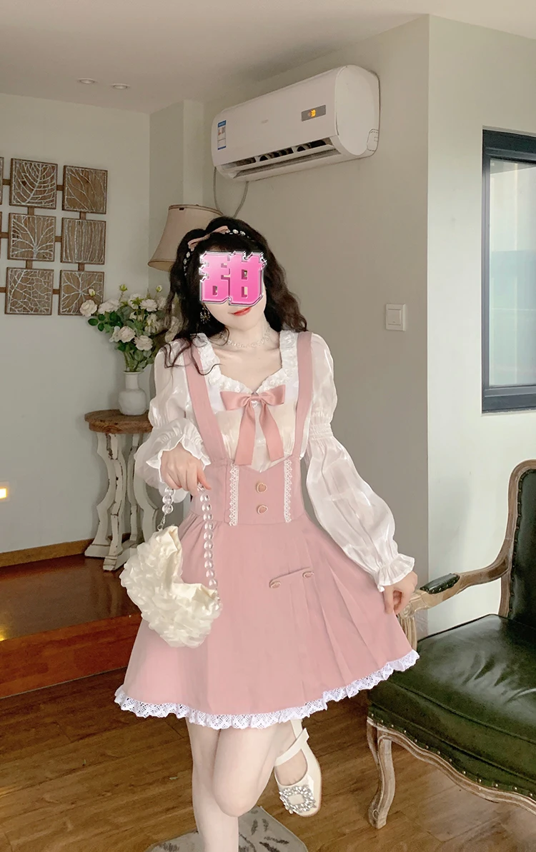 Summer Pink Korean Sweet Dress Women 2022 Lace Japanese Kawaii Cute Party Mini Dresses Casual Elegant Suspender Dress Female New