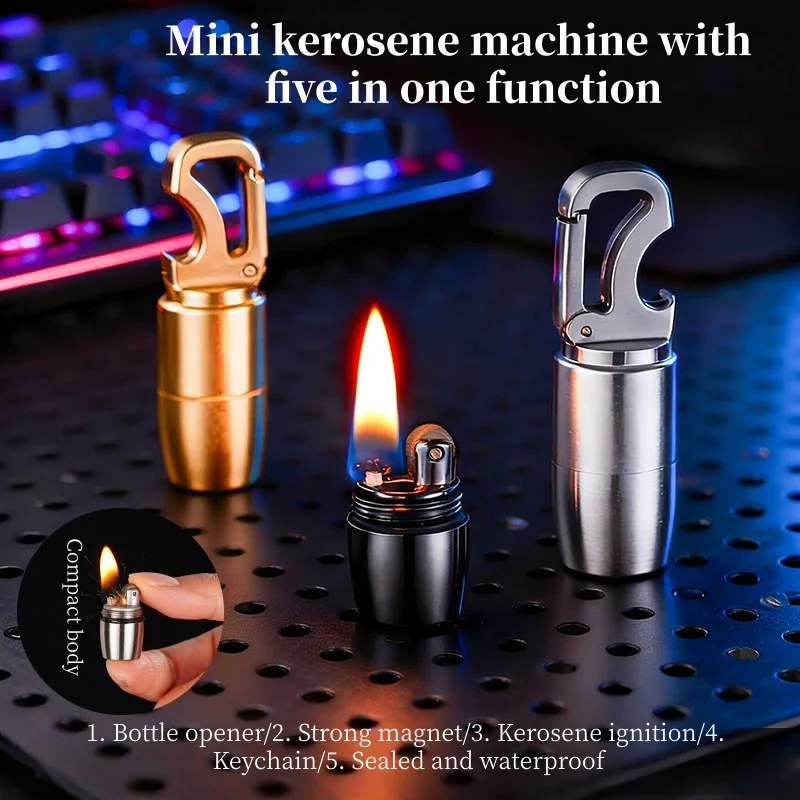 

Mini Keychain Lighter Magnetic Multi functional Grinding Wheel Open flame Pendant Lighter Outdoor Portable Tool