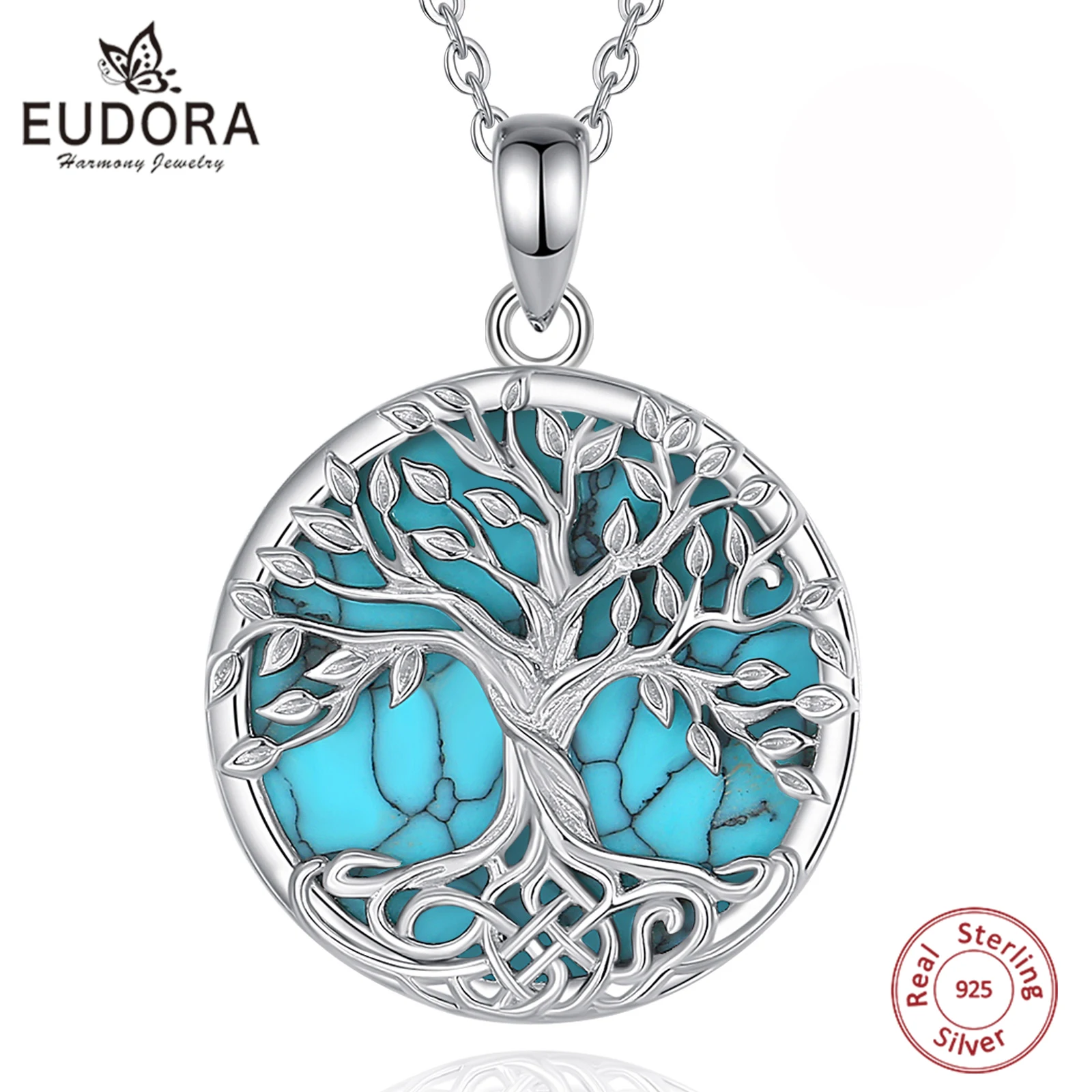 

Eudora 925 Sterling Silver Tree of Life Necklace for Women Green Yggdrasil Turquoise Pendant Tree Jewelry Mom Grandma Gift