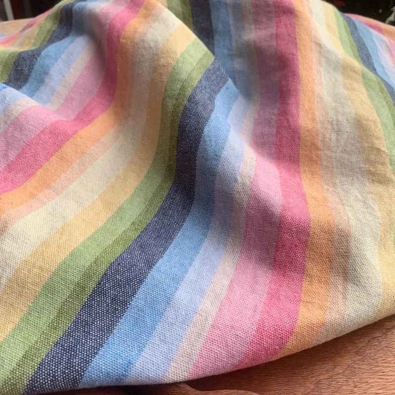 

Красочная тканая полосатая льняная хлопчатобумажная ткань для платьев и брюк, элитный индивидуальный весенне-осенний материал для одежды, текстурированный премиум-класса