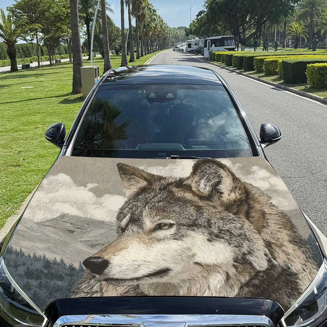 Elegant Scenic Wolf Animal Car Hood Sticker,Waterproof Self-Adhesive Vinyl Graphics Decals,Decorative Auto Accessories Stickers