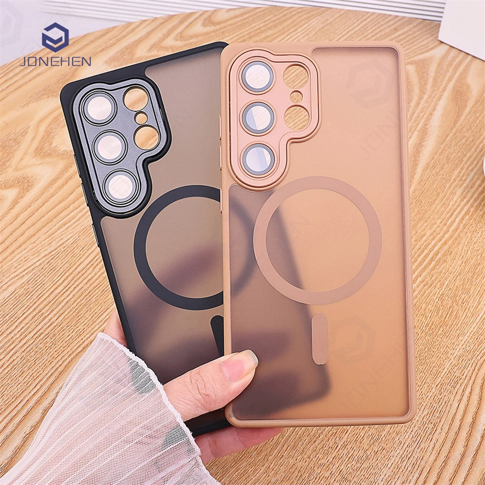 Magnetic Luxury Matte Translucent Armor Shockproof Case For Samsung Galaxy S24 Plus S25 S26 Ultra Wireless Cover For Magsafe